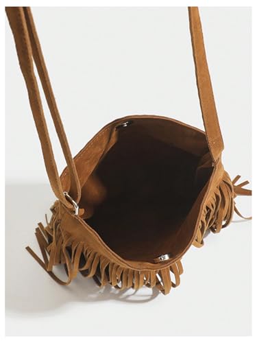 OYOANGLE Women's Fringe Bags Adjustable Strap Tassel Crossbody Bags Hippie Western Purse Cowgirl Shoulder Bag - color: Brown
