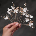 Beads Pearl Hair Pins, 6 Pcs Bridal Handmade White 3D Pinch Flower Fairy Bride Wedding Hair Pieces Leaf U Shaped Hair Accessories Headpiece Bridesmaids Women Girls Gold - color: Gold / Beads White Flower