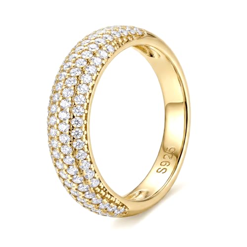 Cross Ring 14K Gold Plated 925 Silver with CZ, Stackable Rings - color: Multi CZ 14K Gold, size: 5