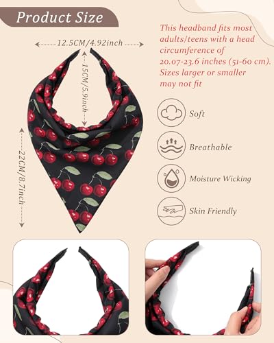 HAIMEIKANG Floral Bandana Headbands for Women Boho Hair Bandanas Scarf Cherry Triangle Kerchief Hair Bands Vintage Head Scarf(Cherry) - color: Cherry