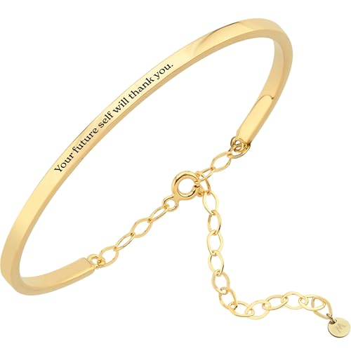 MIONZA 18K Gold Vermeil Personalized Bangle Bracelet for Women, Custom Engraved Cuff with Personal Text