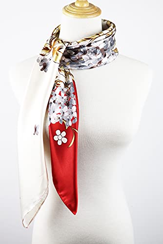 vabovin Satin Head Scarf for Women Silk Like Hair Scarf, 35 x 35 in | Silk Feel Fabric, Hair Wrap for Sleeping, Headscarf and Neck Scarf, Square Bandana Style, Fashion Accessory - color: 022 Red Beige Floral Print
