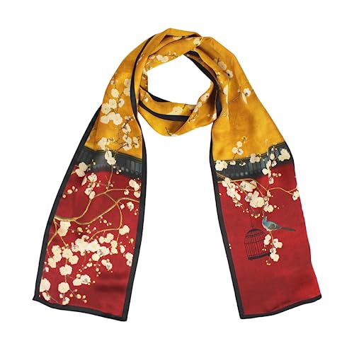 ANDANTINO 100% Silk Scarf for Women 59”*6.3” Long Shawls for Headscarf and Neck- Oblong Hair Wraps with Gift Packed - color: Yellow&red