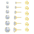 Flat Back Stud Earrings for Women - Hypoallergenic Surgical Steel Earrings with CZ Stones - 6 Pairs (18-20G) - color: 18K Gold-Plated, size: 20 G