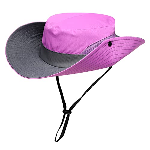 Womens Summer Sun Hat Beach Hat Wide Brim Outdoor UV Protection Hat Foldable Cool Mesh Ponytail Bucket Hat - color: Purple-gray