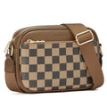BOSTANTEN Quilted Crossbody Bags for Women Vegan Leather Purses Shoulder Handbags with Wide Strap - color: Checkered Coffee