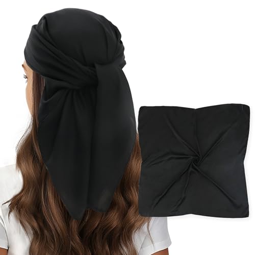 vimate Head Scarf for Women Hair 27'' Square Satin Silk Feeling Bnadana Neck Scarf Handbag Accessories Etc - color: C39#. Black
