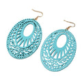 Boho Wooden Cutout Dangle Earrings for Women Bohemian Teardrop Oval Hollow Floral Pattern Drop Earrings Colorful Lightweight Statement Party Jewelry - color: Blue
