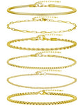 6Pcs Stainless Steel Chain Bracelets for Men Women 2mm Cuban Snake Twists Rope Box Beads Paperclip Link Chain Bracelet Sets Jewelry Gifts 7 Inches Length Adjustable - style: B:6 Gold-Chains