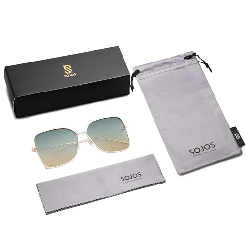 SOJOS Trendy Square Oversized Sunglasses Womens Mens UV400 Big Large Designer Shades SJ1082 - color: Gold/Green Gradient Brown