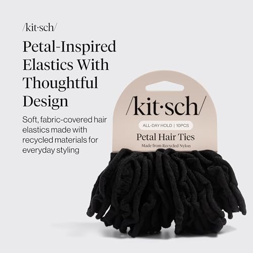 Kitsch Petal Hair Ties No Damage - Strong, Stretchy & Snag-Free Hair Bands | Soft Fabric Ponytail Holders, Stylish Elastics for Everyday Hairstyles | Ideal Gifts for Women - Black, 10pcs - color: Black Petal (Pack of 10)