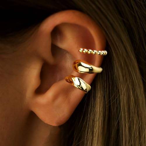 3Pcs Ear Cuffs Non Piercing for Women，14K Gold Plated Hypoallergenic Cuff Earrings Trendy clip Earrings for Women Cartilage Gold Jewelry Gift - color: Ear Cuffs CZ-C