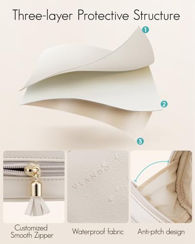 VLANDO Mini Makeup Bag, Small Makeup Bag for Purse with Slip-in Pockets, Portable Travel Toiletry Bag with Zipper, Waterproof Travel Essentials for Women - Cream White - color: Cream White