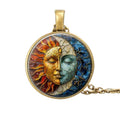 1pc Stunning Round Pendant Necklace - Unique Sun & Moon Pattern, Oil Painting Style Glass Mosaic, Alloy Construction, Trendy Sweater Chain, Fashionable Gift for Women - Christmas or Birthday Gift - color: Bronze Chain