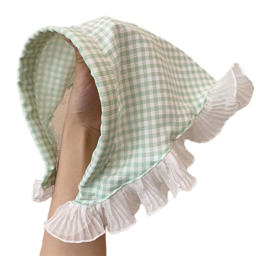 Women's Lace Bandana Headband, Vintage Gingham Triangle Scarf with Bow, French Retro Style for Boho Chic & Casual Outfits (10-Green checkered, One Size) - color: 10-Green checkered