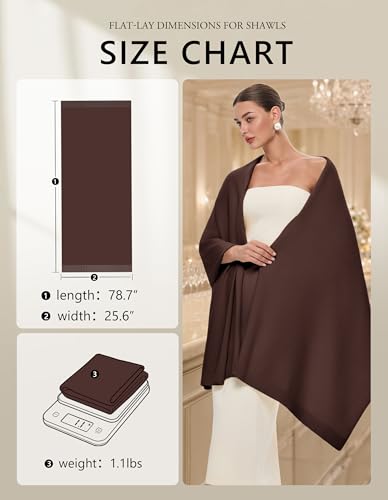 PULI Women's Pashmina Shawl Wraps for Evening Dress Large Scarf Blanket Long Wedding Bridal Winter Warm Shoulder Wrap - color: Caramel