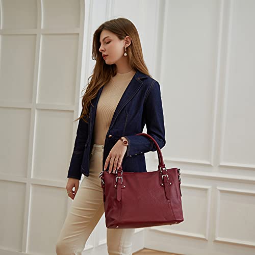 HESHE Genuine Leather Purses and Handbags for Women Tote Shoulder Bag Satchel Purse Top Handle Bags Hobo Crossbody Purse - color: Wine, size: Medium