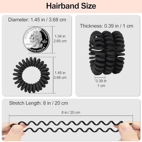 JessLab Spiral Hair Ties, 20 Pcs Traceless Phone Cord Hair Ties No Crease Spiral Bracelet Plastic Coil Ponytail Holders No-Damage Headband Hair Accessory for Girls Women Ladies Gift, Black Matte - color: Black Matte