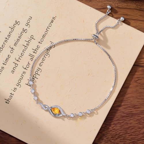 HPQQ Birthstone Bracelet for Women 925 Sterling Silver Infinity Love Jewelry Anniversary Birthday Mothers Day Gifts for Mom Wife Her - color: 11-November-Citrine