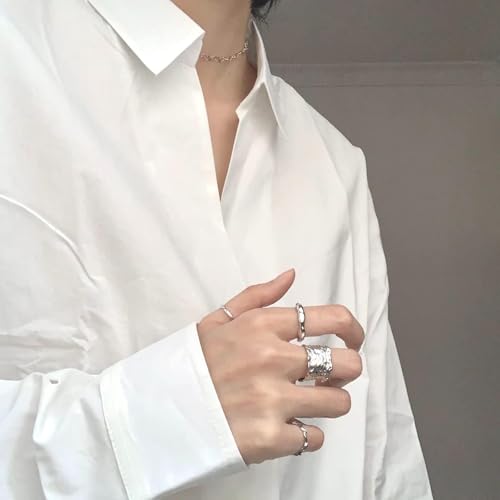 TIANYI Handmade Hammered Wide Silver Ring for Women Boho Trendy Thumb Band Adjustable Ring Open Minimalist Silver Statement Ring Women Jewelry Gift for Christmas