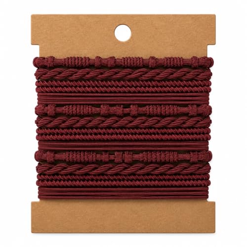 Elm City Direct 12pcs Hair Tie Bracelets, Boho Hair Ties for Women, Elastic Bands for Ponytails (Burgundy) - color: Burgundy