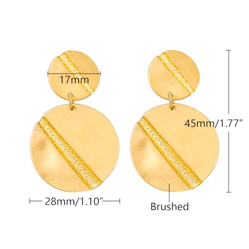 Stud Earrings for Women 14k Gold Plated Geometric Dangle Earrings Lightweight Minimalist Handmade Hammered Texture Oval Disc Drop Double-layer Big Hoop Dangle Earrings for Women - color: Brushed Gold Disc