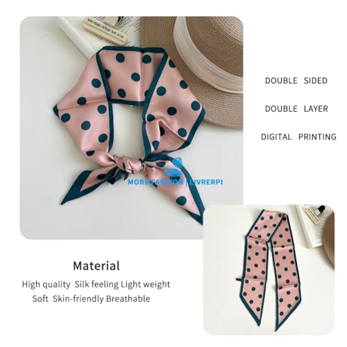 Hair Head Neck Bag Long Scarf Versatile Wrap for Women Soft & Lightweight for Everyday Chic - color: 10 Pink Polka Dot 3.7 X 38 Inch