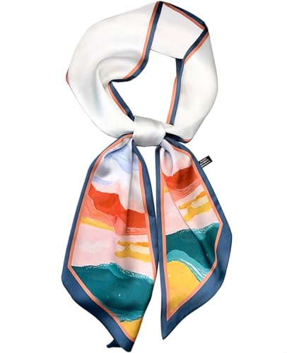 kcctoo 59" Mulberry Silk Like Head Scarf Women's Fashion Square Neck Satin Scarfs for Bag Hair Scarves Gift 59 * 5.9” - color: I03-colorful /Oil Painting