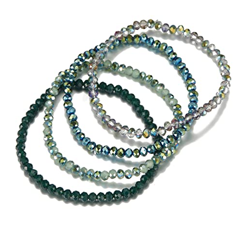 Noessla Beaded Boho Stretch Bracelet Colorful Stackable Crystal Beads Bracelets Trendy Costume Jewelry Mothers Day Gifts for Women - color: Green