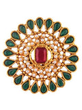 Efulgenz Indian Jewelry Rings for Women Antique Round Faux Pearl Crystal Bollywood Adjustable Big Finger Ring Fashion Party Statement Jewelry for Women - color: Green