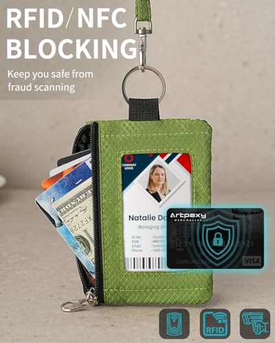 Artpaxy Minimalist Wallet For Mens Womens, Keychain RFID Blocking Zipper Small Wallet with ID Window 2 Lanyards,Water Resistant Travel Cash Card Coin Case Boys Girls - color: Blue green+Lime green, style: Casual