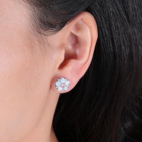 CiNily Flower Earrings,Opal Stud Earrings Sterling Silver or White Gold/Rose Gold Plated Ladies Flower Stud Earrings Cute Unique Earrings for Girls - color: Pink 2
