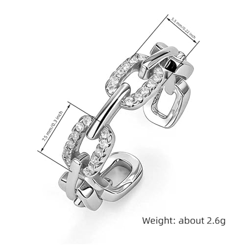 Chain-Shaped Opening Women's Ring with Micro-Pave Cubic Zirconia - color: Silver Color