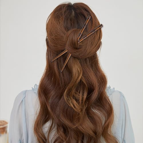 12 Pcs Vintage Wood Hair Sticks Bamboo Shape Hair Chopsticks Japanese Chinese Hairpin Decorative Retro Hair Forks Hanfu Pins Bun Holders for Long Hair Women (Brown) - color: Brown