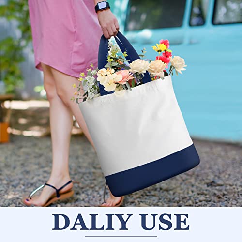 Reginary 16 Pack Canvas Tote Bags Set - Large Cotton Tote with Handle for Women's Kitchen & Grocery Use - DIY Gift - color: Navy Blue