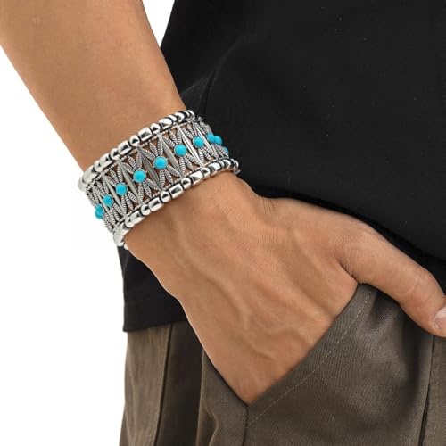 Western Bracelets for Women Vintage Chunky Turquoise Cuff Bracelet Turquoise Country Bracelets Adjustable Boho Cuff Bracelet Western Country Costume Jewelry Accessories - style: Style13