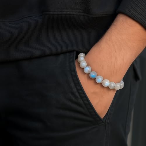 ANAYA AGATE Healing Crystal Bracelet for Women and Men – 8mm Round Beaded Bracelet for Men and Women – Unisex Stretchy Gemstone Bracelet for Healing and Protection - color: Moonstone