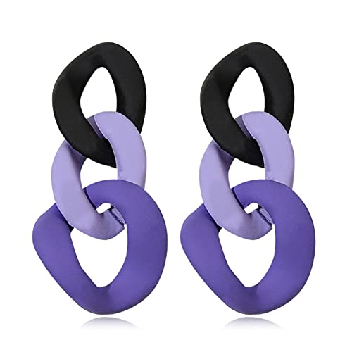 Charm Elegant Hollow Color Chain Acrylic Geometric Temperament Dangle Drop Earrings Bohemian Minimalist Hypoallergenic Jewelry Gift - color: Black Purple Purple earrings
