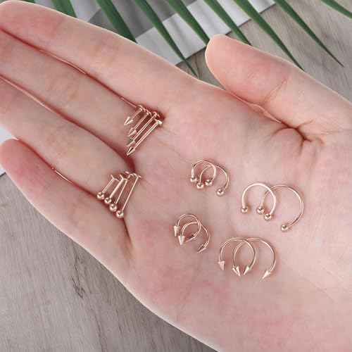 64 PCS Jewelry Lip Barbell Ring Lip Rings Vertical Labret Medusa Snake Bite Earring Piercing Jewelry Helix Earring Daith Tragus Cartilage Studs Steel for Women Men - color: Rose gold