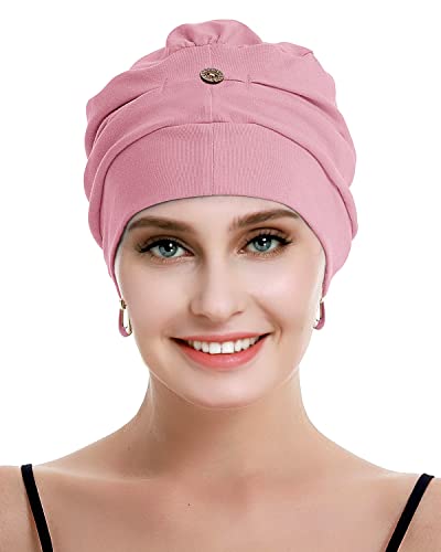 osvyo Cotton Chemo Turbans for Women Cancer Hairloss hat - Cotton Lightweight Headwear Sealed Packaging - color: Cotton Almond Pink