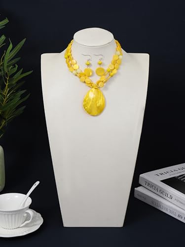 Big Teardrop Pendant Necklaces for Women Colorful Beaded Necklaces Statement Set for Holiday. - color: Yellow