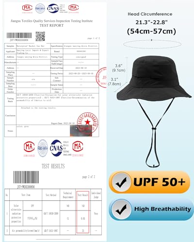 Womens Ponytail Sun Hat Packable UPF50+ Waterproof Bucket Hat Hiking Fishing Safari Hat Foldable Beach Hat - color: Black