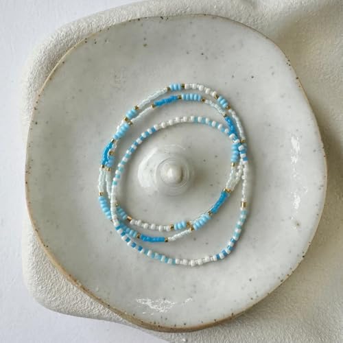 Dainty Gold Plated Tiny Ball Colorful Beaded Stack Bracelets Sets for Women,3Pcs Stackable Cute Bracelet Stretch Trendy Ball Jewelry Friendship Gift - color: light blue
