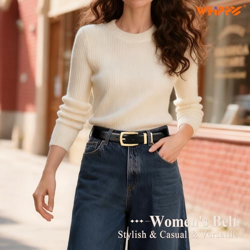 WHIPPY Women's Leather Belts for Jeans Pants Fashion Ladies Belt Gold Buckle Belts for Women - color: 1-black(gold Buckle), size: Fits Waist Size 25"-29"