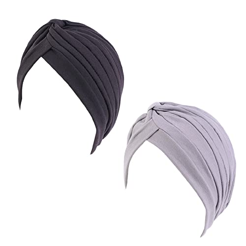 beauty YFJH Women's Cotton Turban Head Wrap Cancer Chemo Beanies Cap Headwear Cap Bonnet Hair Loss Hat - color: Black Gray