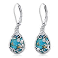 Natural Turquoise Earrings for Women Dangling 925 Sterling Silver Dangle Earrings Western Jewelry Christmas Gift for Sister Mother - style: D-Floral Earrings