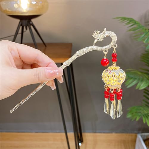 Lantern Light Tassel Hairpins Hair Stick phoenix Chinese Coiled Hair Antique Hair Pin Hair Accessories for Women Red #07 - color: Red-#07