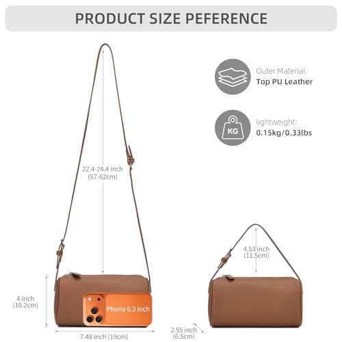 KouLi Buir PU Leather Crossbody Purse for Women Trendy Small Barrel Hobo Shoulder Handbag Lightweight Daily Purse - color: Brown