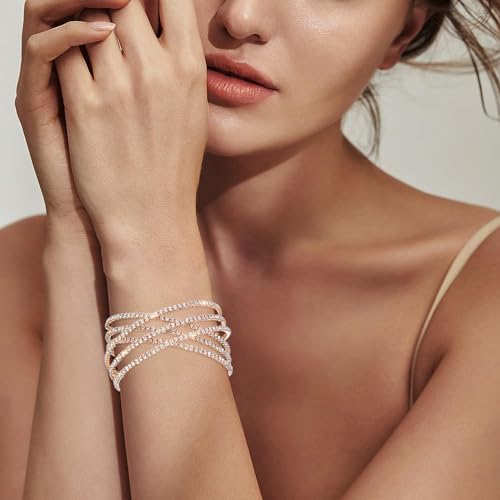 Rhinestone Bracelet for Women MultiLayer Crystal Cuff Bracelet Strand Layered Bracelet - color: Gold 2