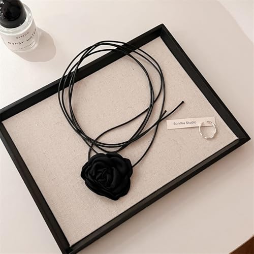 OIDIMS Rose Flower Jewelry Set for Women Classic Velvet Camellia Satin Flowers Choker Necklace Sexy Charms Floral Earring Bracelet for Party Bride Wedding Party Summer Holiday Necklaces - color: Black